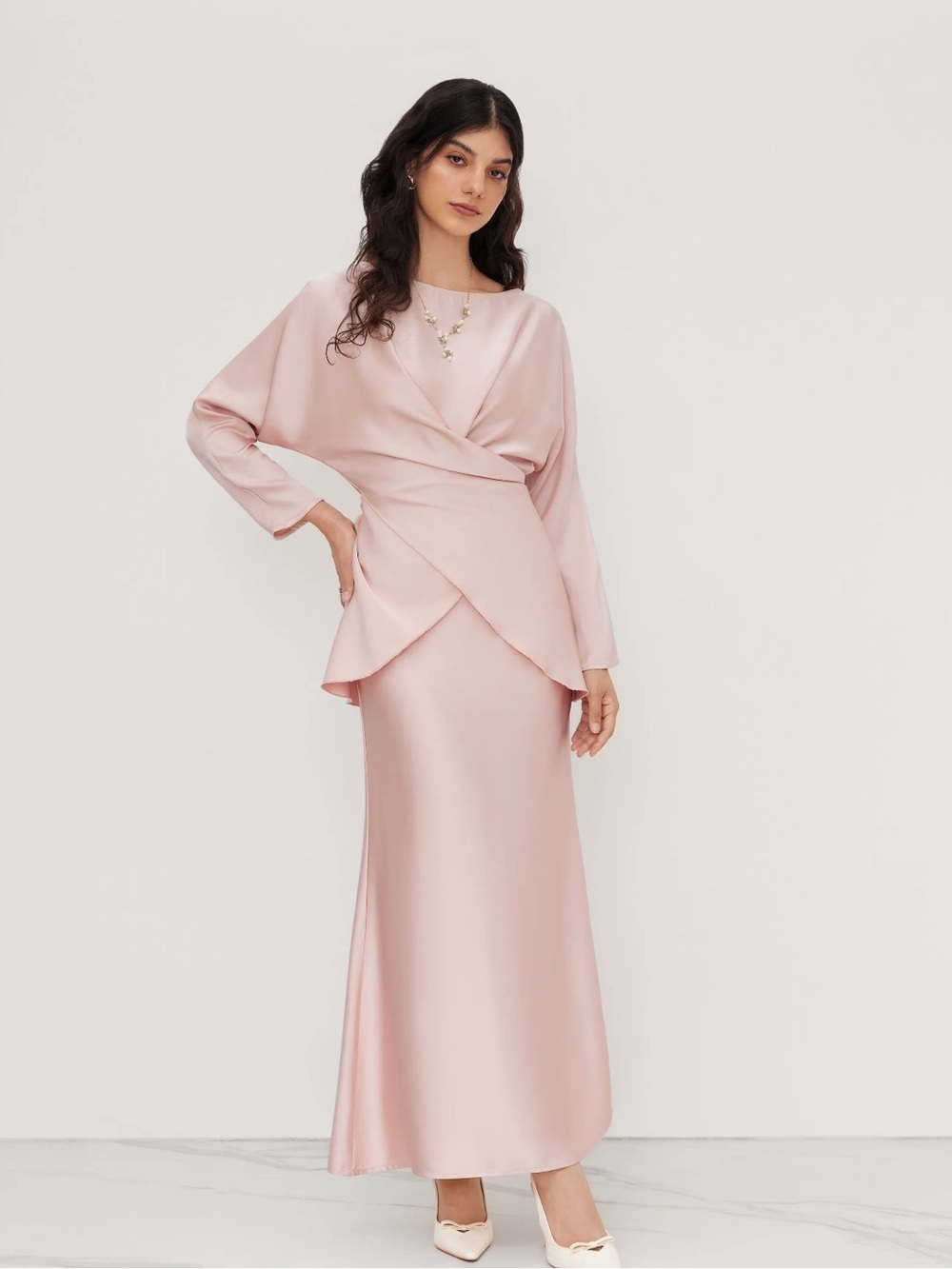 NWT CIDER SATIN BOAT NECK ASYMMETRICAL HEM TOP & MAXI SKIRT SET - Picture 12 of 16